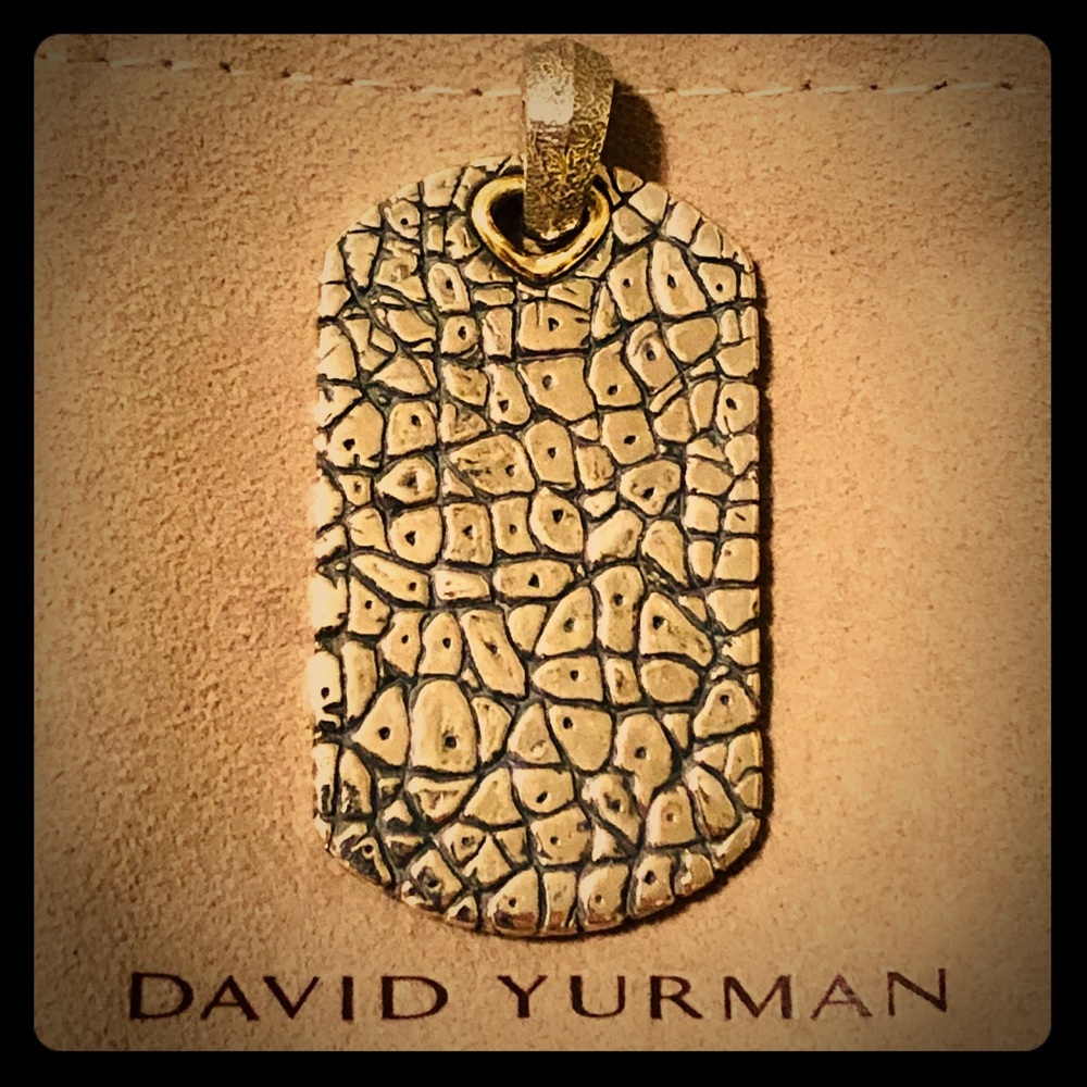 David Yurman XL Rhino Sterling 18k Dog Tag Pendant